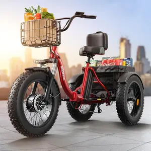 Qronge Electric Tricycle for Adults 960W Peak, Pickup Class Electric Trike 50 Miles Range with Large Basket, 36V 15AH Removable Battery, 20"Fat Tire 25MPH Folding Electric Bike 3Wheel for Adults (LAVA)