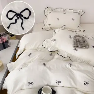 Washable 2/3 Piece Flannel Decorative Bedroom Bedding Set, Includes Duvet Cover & Pillowcases, Butterfly Embroidery, All Seasons, Back-To-School Essential Gift, Soft Bedding Sets