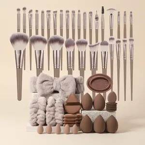 54Pcs Professional Makeup Brushes Set with Beauty Sponge, Silicone Cleaner Bowl, Fleece Headband & Wristbands - All-In-1 Complete Tools Kit for Beginners & Makeup Artists