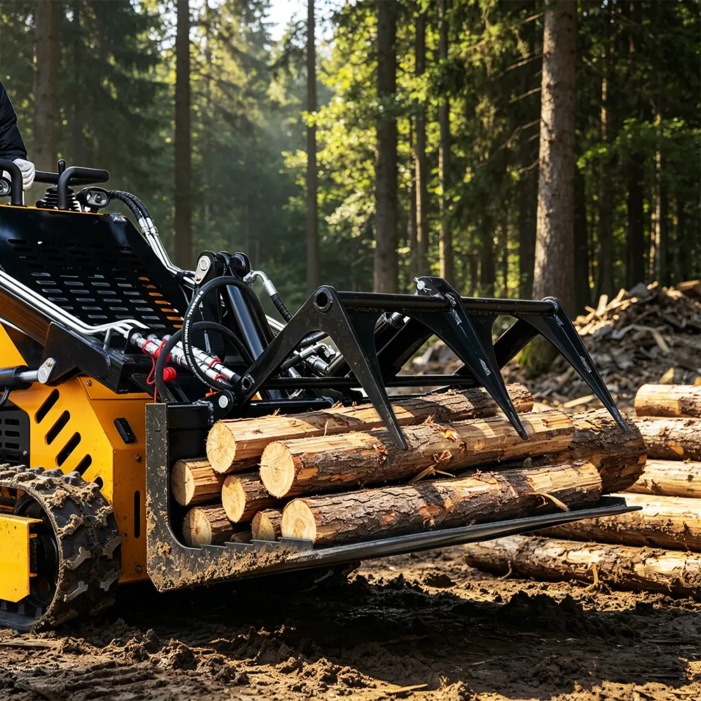 44-inch Mini Skid Steer Flatbed Log Grapple - Root Grapple Bucket with Quick Tach Connection for Tree Clearing, Rocks/Roots Removal