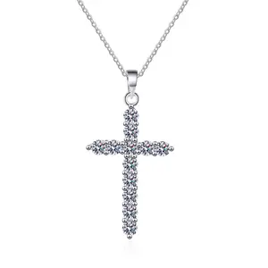 #45（Cross）925 Sterling Silver Synthetic Moissanite Necklace