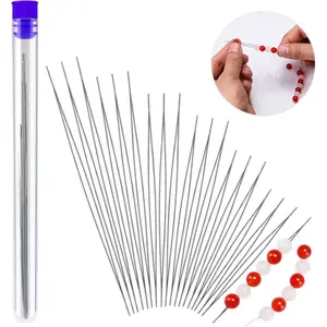 18 Pcs Collapsible Big Eye Beading Needles Set for Seed Beads with Bottle