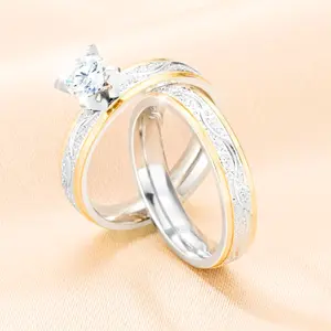 Set of 2 double rings with two-tone synthetic stones, simple, fashionable and versatile style, for parties and gifts