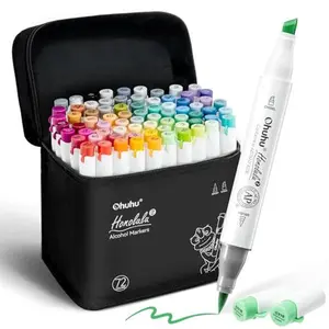 Ohuhu Alcohol Markers: Brush & Fine / Chisel - 72 Colors - Double Tipped Art Marker Set for Artist Adults Coloring Illustration - Refillable - AP Certificated  - New Look - Honolulu 2 & 2B Series of Ohuhu