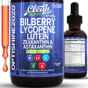 Clean Nutra Bilberry, Lycopene, Lutein, Zeaxanthin & Astaxanthin Liquid Drops for Healthy Vision & Eye Support - OptiShine2020