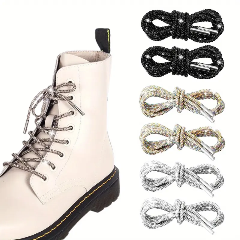 6 Pcs Round Rhinestone Glitter Crystal Rope Footwear Shoelaces - 55in, for Sneakers, Canvas Shoes, Ideal for Valentine's Day & Mother's Day Gifting to Girlfriend, Daughter