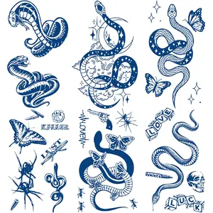 6-Piece Temporary Snake Tattoo Stickers, Realistic Butterfly & Snake Designs, Waterproof Fake Tattoos for Adults & Teens, Long-Lasting 1-2 Weeks