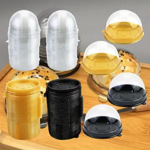 100PCS Muffin Pod Dome Clear Plastic Mini Cupcake Boxes Muffin Single Container Box Wedding Birthday Gifts Supplies for Cheese Pastry Dessert Mooncake Biscuits (50PCS Black & 50PCS Golden)