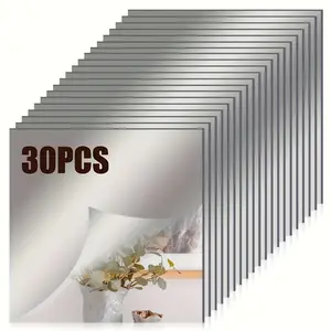 30pcs Flexible Decorative Pet Mirror Wall Stickers, Square 20x20cm, Self-Adhesive, Easy Install, Durable, Lightweight, for Living Room, Bathroom, Shower, Closet