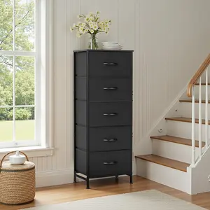 Cupboards Cabinets Dresser - Fabric Storage Tower with 5 Drawers, Bedroom Organizer, Chest of Drawers for Entryway, Closet, Versatile Design