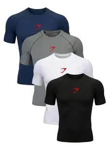 Men's 4-Pack Fitness Shirts, Quick-Dry Breathable Tight Fit, Muscle Definition, Short Sleeve T-Shirts for Gym, Running, Outdoor Activities, Compression Workout Shirts