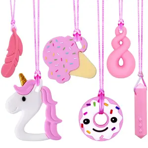 JNS32 Sensory Chew Necklaces for Girls and Adults, 6 Pack Autism Teething Necklace Sensory Necklace for Kids with ADHD or Special Need, Silicone Chewable Necklaces Reduces Chewing Fidgeting for Children Adults Chewer