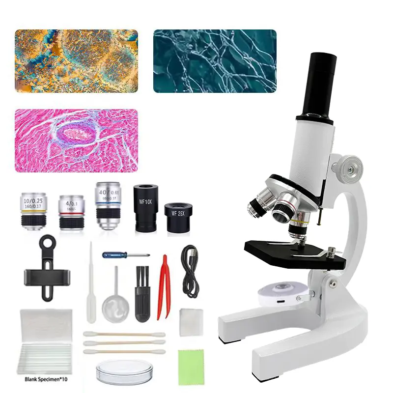 Adjustable Achromatic Lens Compound Monocular Microscope (4X-1000X, 4X/10X/40X Lenses) with Auto Retract, Metal Base, LED Light – STEM Educational Toy for Family Home School Use, Ideal for 45° Angle Chemical Substance Analysis, Compound Type