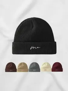 Unisex Fashion Knit Beanie Hat, Warm Windproof Embroidered Cap for Fall & Winter, Casual Style for Men Women Couples, Matching Couples Hats