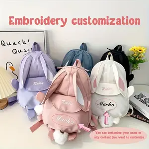 Personalized Name Custom Rabbit Backpack, Featuring Adorable Bunny Ears and a Fluffy Bobble Head - Custom Name Embroidery, Durable, Zipper Closure - Ideal Travel and Gifting, Travel Backpack, Design, Soft Texture, Perfect Easter