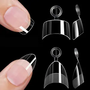 480Pcs Extra Short Half Cover Almond &Tapered Square Nail Tips Gel x Clear Set,2 Shape Pre Shape XXS for Manicure Art Home DIY Salon 12Sizes