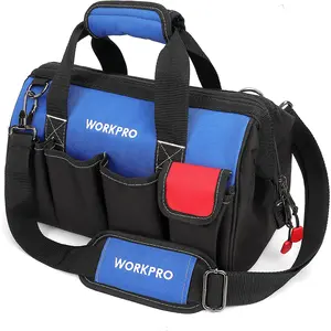 WORKPRO 14-Inch Tool Bag, Multi-Pocket Tool Organizer with Adjustable Shoulder Strap WORKPRO