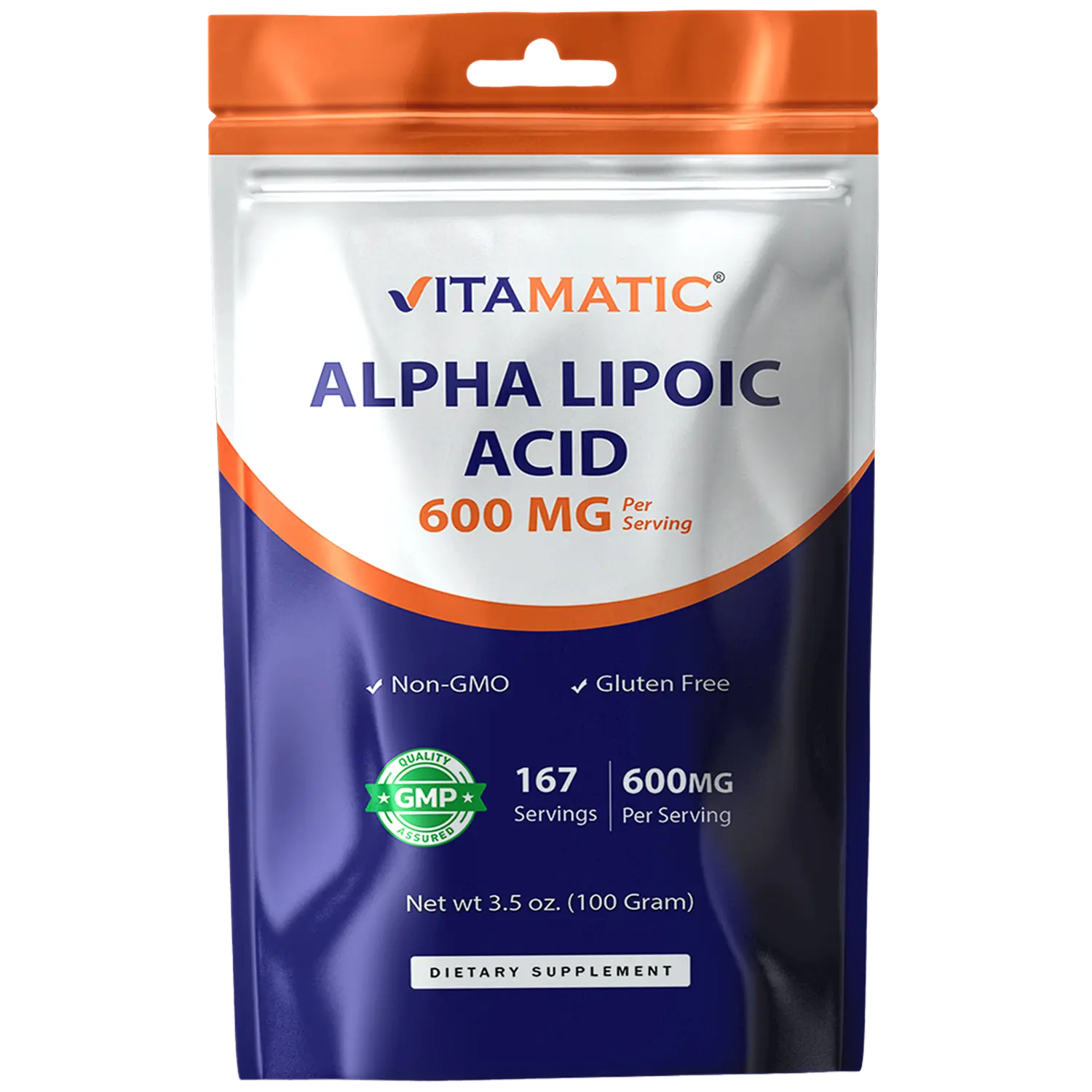 Vitamatic Pure Alpha Lipoic Acid (ALA) Powder Dietary Antioxidant Vitamin Supplement - 600mg Per Serving, 167 Servings, US-Made, Natural, Unflavored, Fragrance & GMO & Gluten & Artificial Color Free, Collagen Boost Support, for Adults, Fragrance Free, Gmo