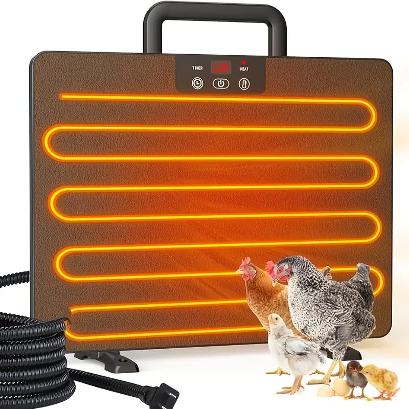 Large Versatile Intelligent Chicken Coop Heater with Thermostat, Timer, Adjustable Temperature, Hanging Height, Carbon Fiber Heating Lamp, Even Heat Distribution, Durable Plastic, Indoor-Outdoor Use, Easy Installation for Chickens