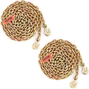 VEVOR Transport Binder Chain, TikTokShopBlackFriday, 7100lbs Working Load Limit, 3/8''x20' G80 Tow Chain Tie Down with Grab Hooks, DOT Certified, Galvanized Coating Manganese Steel for Dock Factory Construction Site, 2 Pack