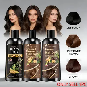 100ml 3-in-1 Hair Dye Shampoo Collection, 3 Shades Available: Jet Black, Chestnut Brown & Brown, Natural Herbal Formula, Gentle, Mild, Nourishing & Moisturizing, Covers Gray Hair in 10 Minutes, Shiny & Long-Lasting Color