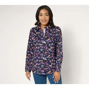 Denim & Co. Printed Poplin Button Front Shirt