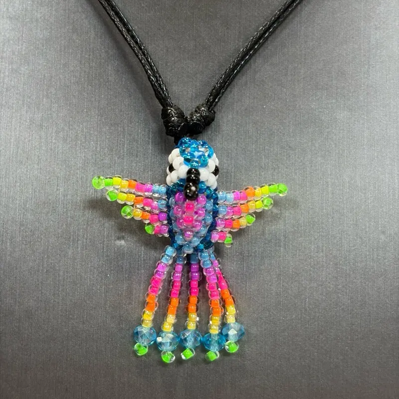 Artisan Seed Bead Bird Necklace - Vibrant Bird Pendant - In 33 different colors - Handmade in Mexico