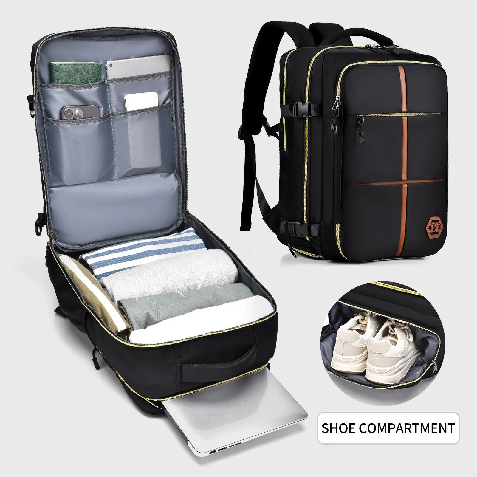 [One Multi Pocket Travel Backpack] Multi Pocket Carry On Travel Backpack, Flight Approved Gym Bag With Shoe Compartment, Laptop School Bag