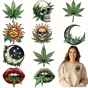 12pcs/set  Maple Leaf Print Stickers Transfer Stickers Iron-On Transfer Stickers Set - DIY Heat Press Decals for T-Shirts, Bags & Hats, Durable Vinyl, DIY Material, Multicolor Stickers