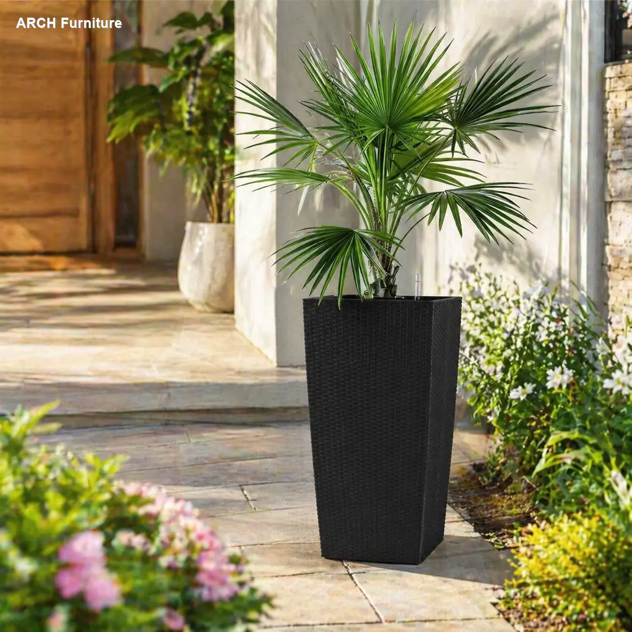 30-in Tall Large PP Plastic Self-Watering Floor-Standing Decorative Flower Pot - with Drainage Holes, Inner Trays, Inner Bucket, Water Level Monitor - Indoor Garden Accessory for Patio, Porch (Black), Decorative Flower Pots, Floor-Standing Flower Pots