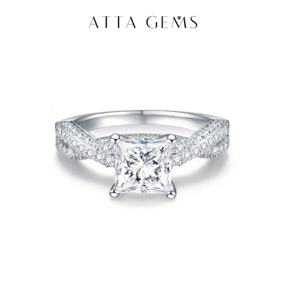 ATTAGEMS Synthetic Moissanite Princess Cut 2.0CT D Color VVS1 Solitaire Engagement Ring - Moissanite Decorated Ring for Women, Anniversary Gift R074, Solitaire Engagement Rings summerwins