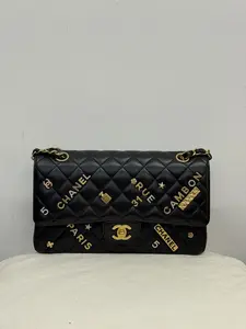 Pre-owned CHANEL Classic Flap Medium Limited Edition Lucky Charms Bag in Black Lambskin with Gold Hardware, 30 Series (Style Code: B2307040)