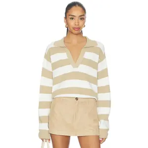 Show Me Your Mumu League Sweater in Beige Rugby Stripe Knit