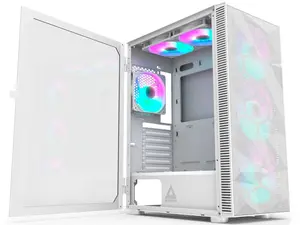 Montech X3 Mesh 6pcs, 3 x 140mm& 3 x 120mm Fixed RGB Lighting Fans (Pre-Installed) ATX Mid-Tower PC Gaming Case, USB3.0, Door Open Tempered Glass Side Panel, High Airflow, White