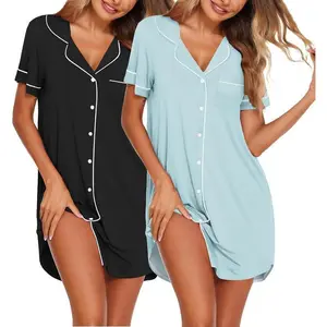 Nightgowns for Women 1 Pack Button Down Sleepwear Short Sleeve Sleepshirts Soft Nightshirts Boyfriend Pajama Dress