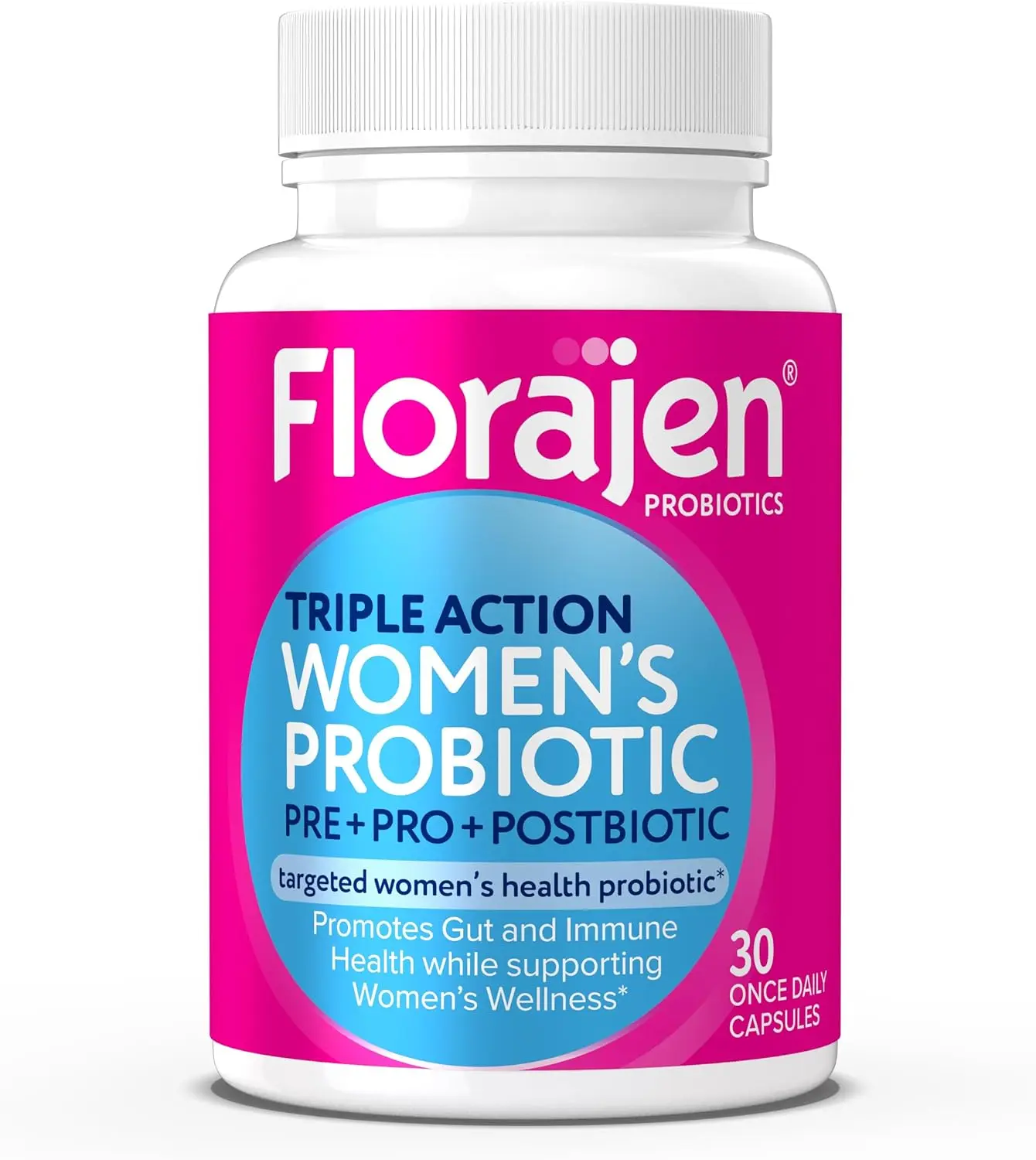 Florajen Women’s Probiotic - Prebiotic + Probiotic + Postbiotic for Digestive & Immune Support - Bloating & Constipation Relief - Vegan, Gluten-Free, Non-GMO Daily Gut Health Support - 30 Capsules