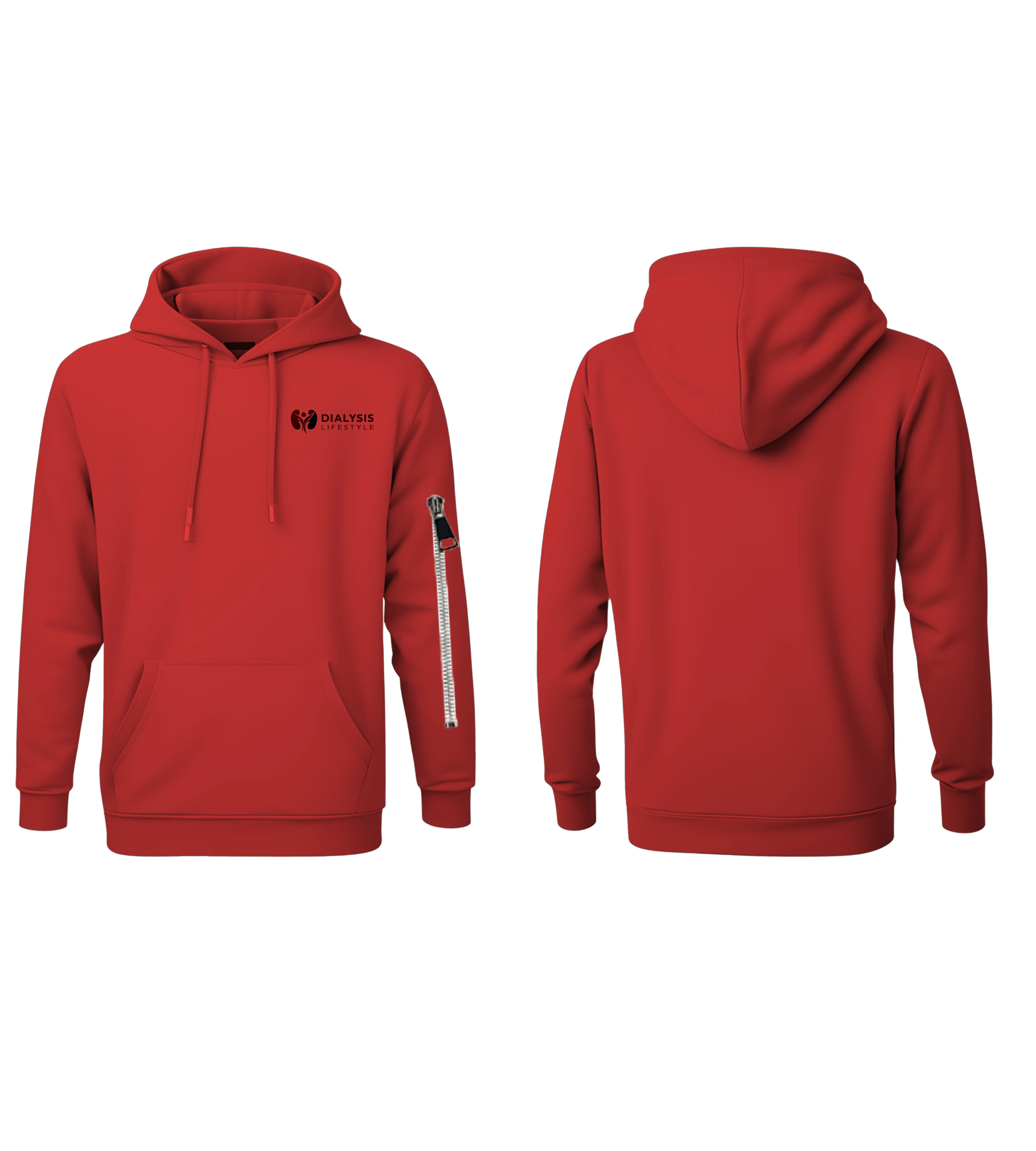 Fistula Access Dialysis Hoodie Red Hooded Sweatshirt with Logo Zipper Detail for Comfort and Style Practical Design for Easy Access