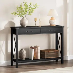 43" Console Table with Drawers, 2-Tier Farmhouse Narrow Entryway Table , Long Sofa Table
