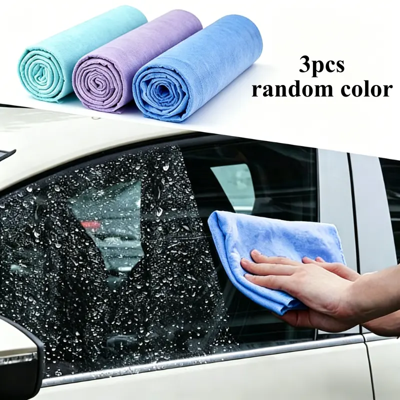 JOYTUTUS 3-Pack Premium 26"x17" Chamois Car Drying Towels - Water Absorbent, Reusable, Scratch-Free, Easy to Wring Out Water, 3-Pack Value Wash Supplies (Sky Blue, Random Colors) Car Care Accessory