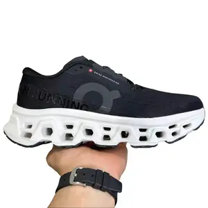 Sleek Black & White Casual Runners - Breathable Mesh Sneakers for Street Style