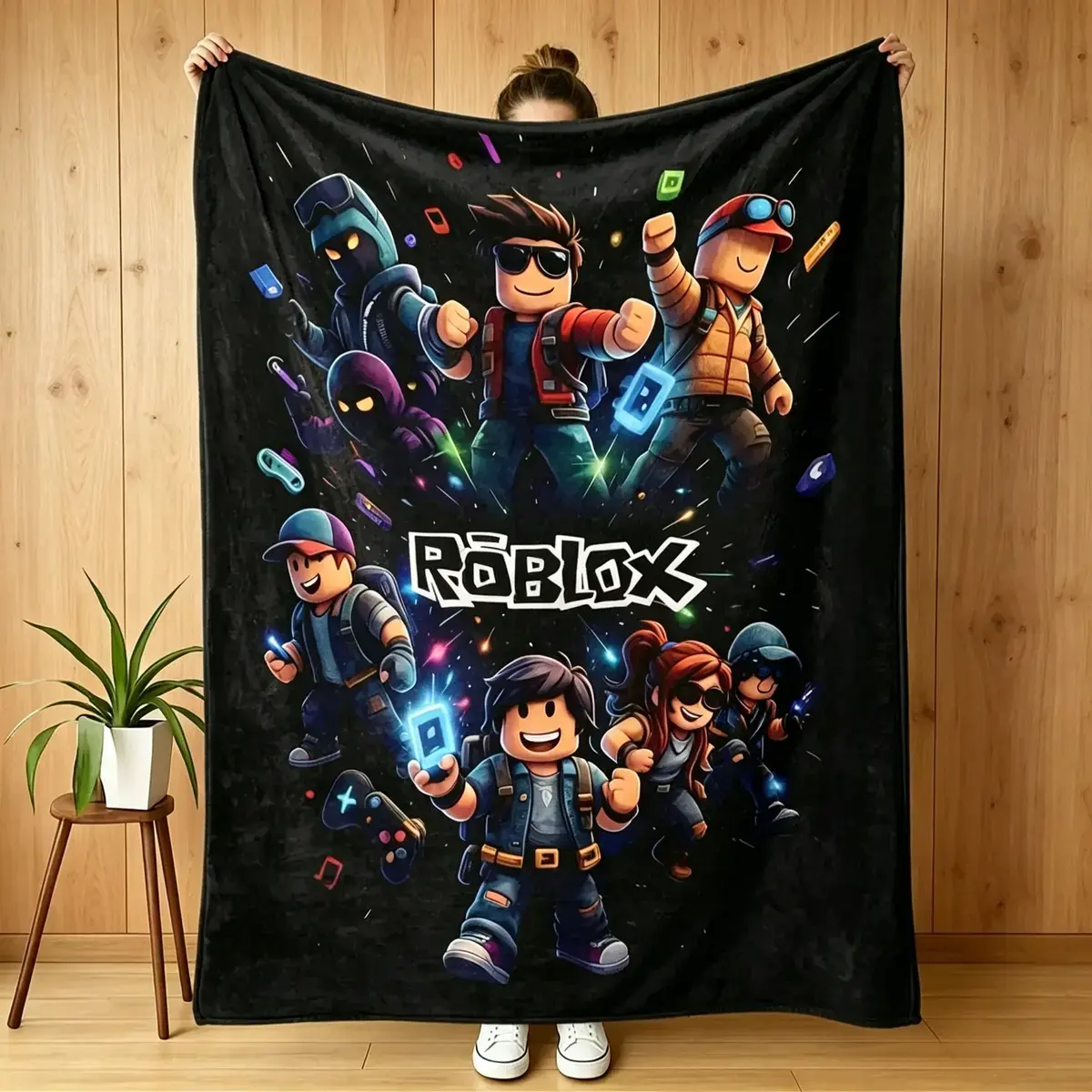 Pixel Gaming Throw Blanket, Retro Block Style Soft Flannel Blanket, Warm Cozy Fleece Blanket for Bed Couch Sofa, Lightweight Travel Blanket for Kids Adults, Gamer Gift