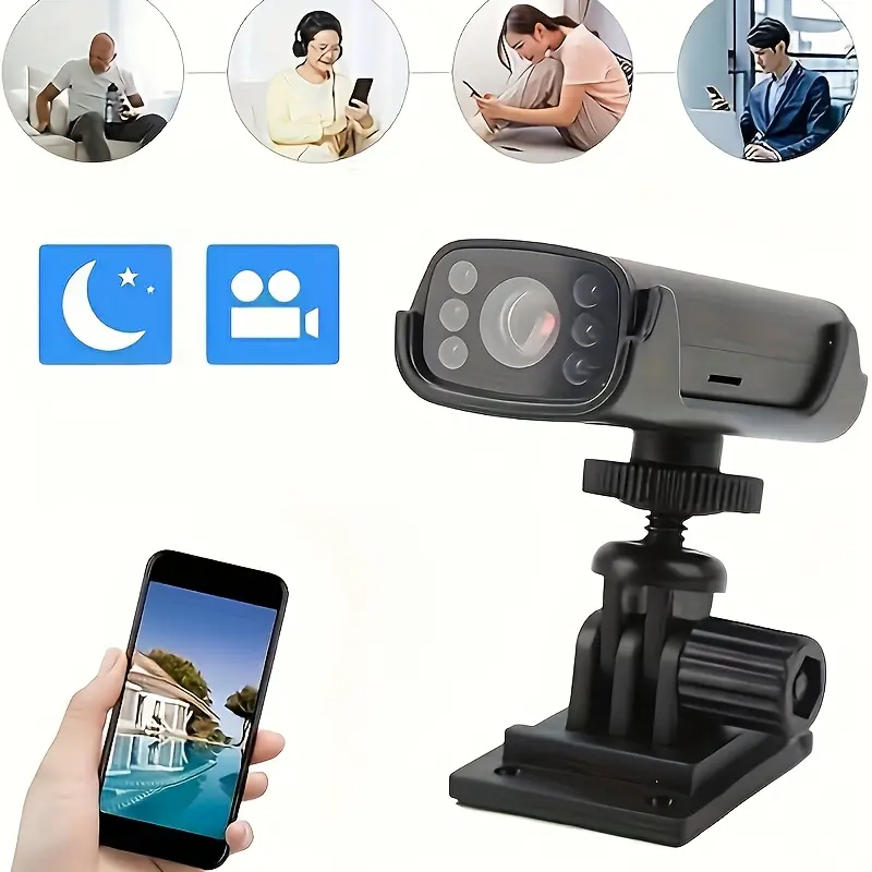 1PC 1080p Security Camera, Infrared Night Mini Camera With Mobile APp RemoteIntelligent Mobile Detection, And Cyclic Video Recording For Home Outdoor Sport Automatic Monitoring Surveillance cameras for home wifi Compact Wireless Full HD