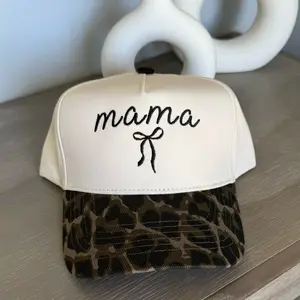 Cheetah Mama Coquette Bow Vintage Baseball Trucker Hat for Mother’s Trendy Gift for Her Custom Hats for Mom Structured Front Mid Profile Fit One Size Fits All