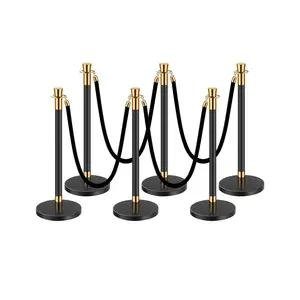 VEVOR 6-Pc Stainless Steel Stanchion & Velvet Rope Crowd Control Barrier Set, 4 Black 1.5m/4.92ft Ropes, 7.72lbs Sand-Injected Hollow Base Posts, Party Decoration Supplies for Weddings (In Box), Wedding