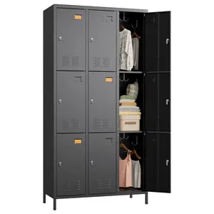 Aobabo 9 Doors Metal Storage Locker for Employees, Steel Locker with 18 Hooks for School Office Gym Bedroom, Assembly Required