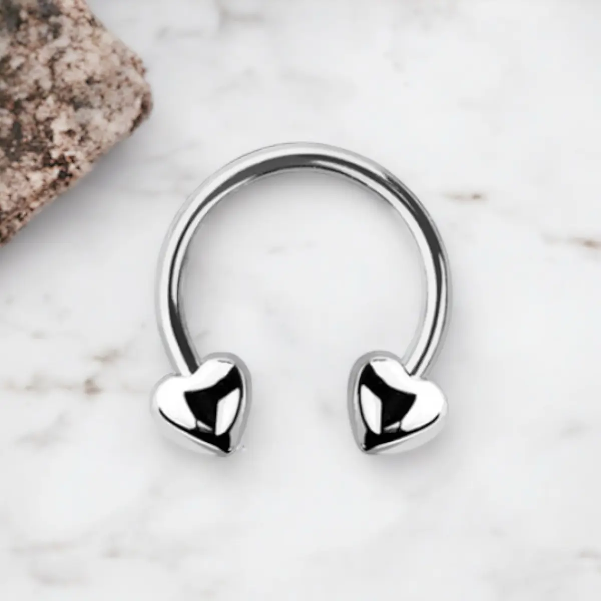 16g Heart Horseshoe Nose Ring - Little Heart Decor End Dainty Piercing Jewelry for Septum, Cartilage Piercings