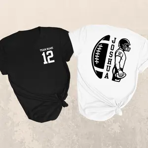 Custom personalized football jersey style shirt with player name and number, athletic sports fan apparel tee for family game day, soft cotton customized tshirt for youth team spirit and high school football mom outfits