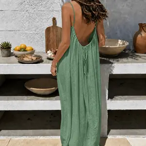 Women's Solid Color Cami Spaghetti Strap Loungewear Night Dress, Elegant Sleeveless Long Dress for Summer, Ladies Sleepwear for Indoor Wear