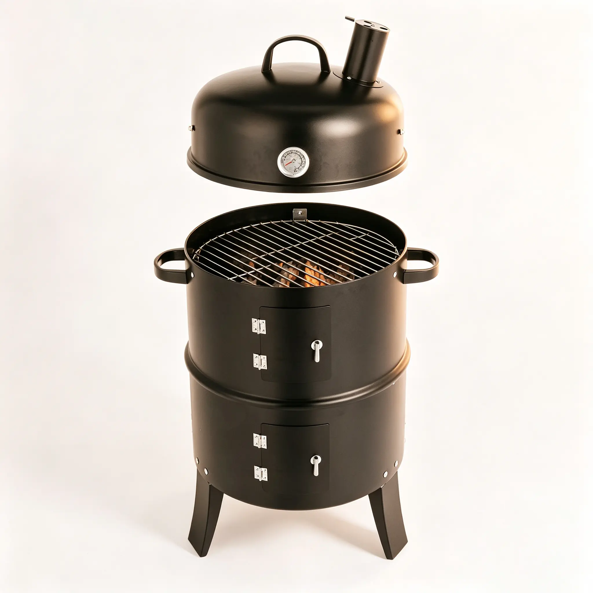 Portable Camp Stove, 3-in-1 Cylindrical Smoker, Barbecue Grill, and Fire Pit with Chimney, Lightweight Powder-Coated Iron Construction for Outdoor Camping, 3-In-1 Smoker, Works As A Smoker
