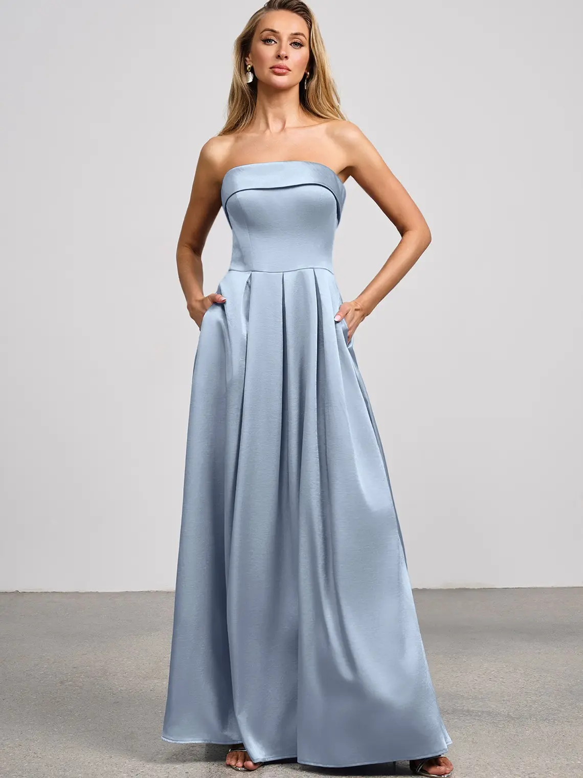 AZAZIE Women's Isolde Strapless Corset Maxi Dress in Luminous Satin, Formal Wear with Detachable Straps and Pockets